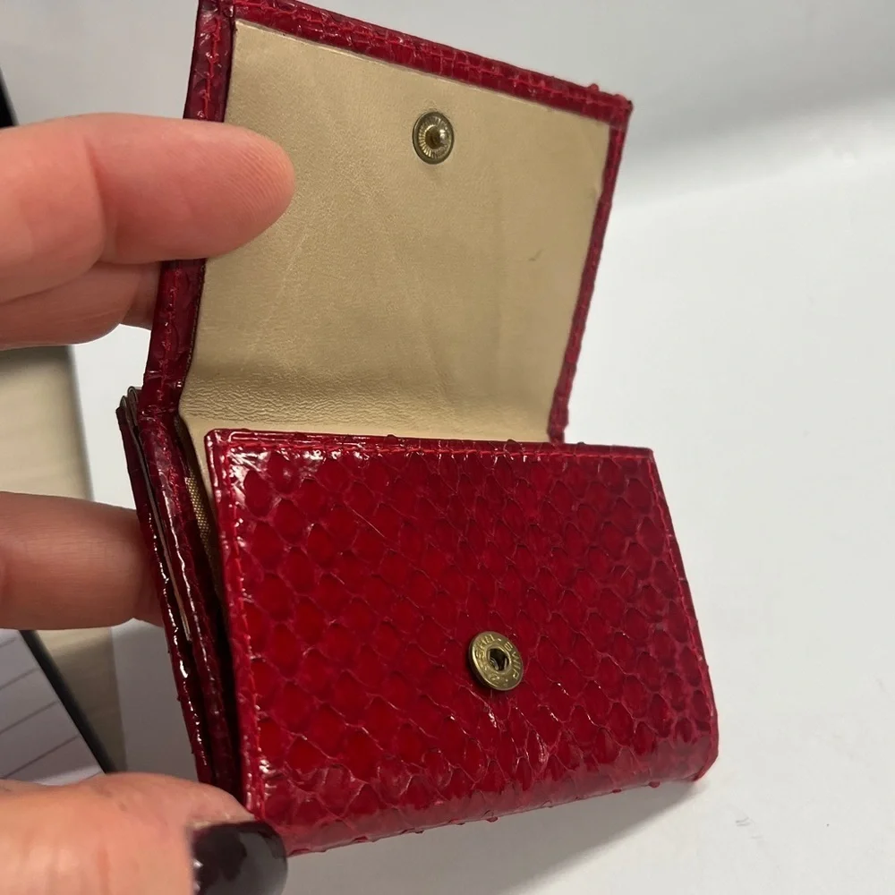 Marshall Field’s Red Snakeskin Mini 3” x 2.5” Kisslock Trifold Wallet - Unused